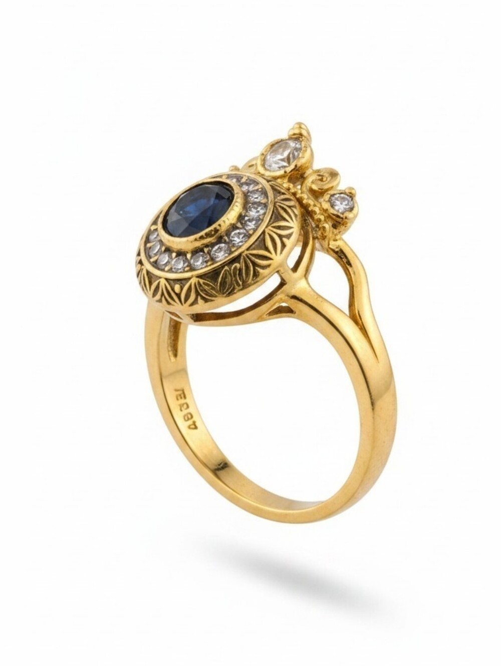 Nwt Sassified Gold-Tone Cocktail Ring with Blue Center and Clear Rhinestones